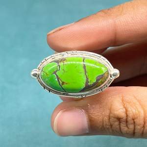 Bague Turquoise Cuivre Vert Argent Sterling 925 Bague Argent Turquoise Cuivre Naturel Cadeau Fête des Mères - Product Image 6