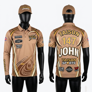 เสื้อสนุกเกอร์ผู้ชาย พรีเมียม 150 GSM โพลีเอสเตอร์ อินเตอร์ล็อค สีแดงเลือดหมู ดำ ทอง ลายเรขาคณิต พิมพ์โลโก้แบบซับลิเมชั่นตามสั่ง - Product Image 6