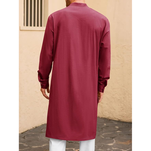Ensemble pyjama musulman Kurta en coton pour homme Chemise ethnique indienne Henley à manches longues et pantalons décontractés Tenues de yoga - Product Image 3