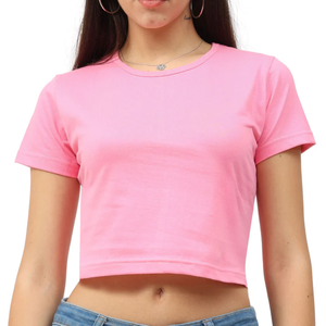 Top corto de algodón lavado de silicona 100% para mujer, camisetas de estilo informal con patrón sólido, característica comprimida 180 GSM - Product Image 1