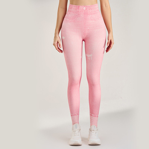 เลกกิ้งไร้รอยต่อระบายอากาศได้ดีสำหรับผู้หญิงกางเกงโยคะดันทรงผ้ายีนส์ลำลองควบคุมหน้าท้องเลกกิ้งกีฬาสำหรับออกกำลังกาย - Product Image 6