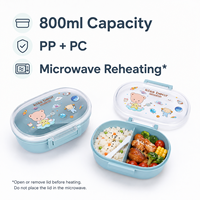 Boîte à lunch portable OEM en gros de 800 ml pour enfants, boîte bento avec cuillère, 2 compartiments, récipient alimentaire pour repas scolaires