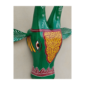 Visage de vache en bois fabriqué à la main Tenture murale Accent décoratif Pièce d'art indien traditionnel pour le bureau à domicile et la décoration spirituelle - Product Image 4