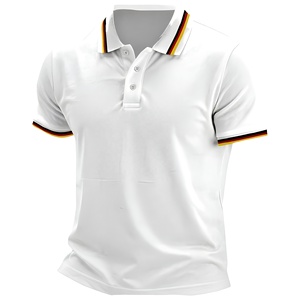 <b>Men's</b> White Short Sleeve Polo <b>Shirt</b> With Black <b>Yellow</b> Collar And Cuffs Casual Solid Color Breathable Knitted Fabric - Product Image 1