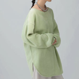 Custom Front Print Crew Neck <b>Women's</b> Streetwear Trending <b>Long</b> <b>Sweatshirt</b> / OEM Corduroy Fabric <b>Women</b> Winter Oversized <b>Sweatshirt</b> - Product Image 3