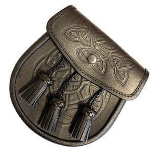Estilo tradicional tartán Sporran tres borlas cuero genuino Kilt accesorio para músicos cuero genuino Sporran para la venta - Product Image 5