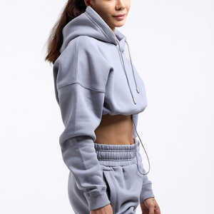 Más tamaño personalizado invierno básico peso pesado Crop Top cordón correr entrenamiento pulóver Sudadera con capucha - Product Image 4