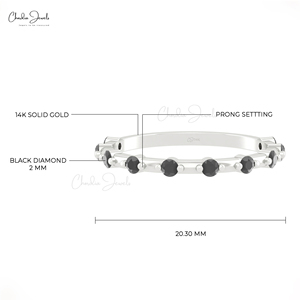 Anillo de banda de distancia de Diamante Negro redondo de 2mm de calidad superior Anillo apilable de oro real de 14K Joyería al por mayor más vendida - Product Image 2