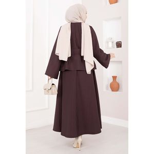 Ensemble jupe et veste décontracté asymétrique boutonné doré avec ceinture, couleur prune - Product Image 6