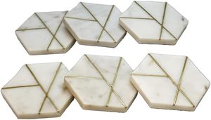 Posavasos de madera con incrustaciones de mármol de primera calidad, diseño de doble tono para protección de mesa moderna y contemporánea para el hogar, incrustaciones de lujo - Product Image 3