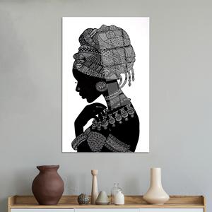 Impression sur toile de coton d'une silhouette d'une femme africaine élégante, ART SUR VERRE TÉMPERÉ - Product Image 1
