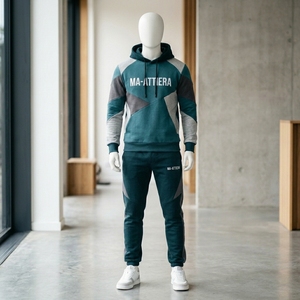 <b>Men</b> Teal Gray Color Block Hoodie Tracksuit Set <b>Pullover</b> Sweatshirt Jogger Pants Premium Sportswear Gym Training Running Fitness - Product Image 4