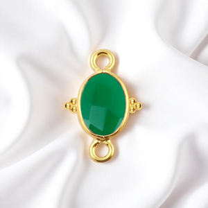 เครื่องประดับแบบ DIY 10x8มม. สีเขียวพลอยโอนิกซ์เป็นรูปวงรีแบบมีขอบเป็นเครื่องประดับตัวเชื่อมต่อแบบ925ประกันตัวคู่ - Product Image 1