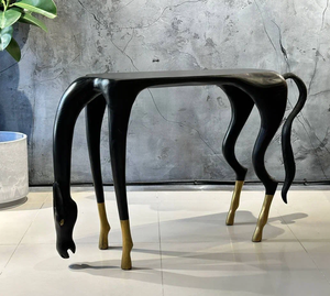 Mesa Consola Decorativa Hecha a Mano con Diseño de Caballo Salvaje en Madera de Olmo Sólido, Consola Artística de Lujo para Interiores de Primera Calidad - Product Image 1