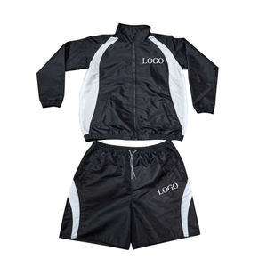 Men's Contrast Color Windbreaker and Shorts Set Zip Front Hooded Athletic Outfit for Outdoor Activities - Product Image 1