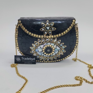 Bolso de mano de Metal hecho a mano de aspecto antiguo, cadenas de abalorios de perlas, Correa extraíble, diseño impermeable, para trajes étnicos/de fusión - Product Image 3