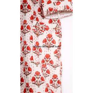 Classy Ladies' Handmade 100 % Pure Cotton Kantha Quilted Long Winter Spring Autumn Floral Embroidery Multicolored - Product Image 3