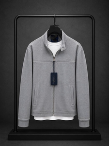 <b>Men's</b> <b>White</b> Cotton Puffer <b>Jacket</b> Stand Collar Zipper Closure Casual Knitted Solid Color Winter Wear Waterproof Nonwoven Front - Product Image 5