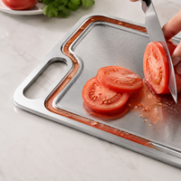 Planche à découper et à décongeler 2-en-1 en acier inoxydable antidérapante avec cœur en aluminium pour viande congelée, idéale pour la cuisine