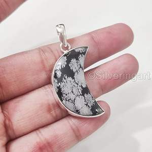 Colgante de Obsidiana Natural con Forma de Copo de Nieve para Mujer, Regalo de Navidad o Aniversario, Joyería Hecha a Mano, Colgante de Plata de Ley 925 - Product Image 6