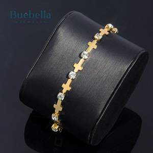 6mm 18K Gold and <b>925</b> Sterling <b>Silver</b> Plated Round Brilliant Cut Moissanite Cross Chain & Link Hiphop <b>Bracelet</b> for <b>Men</b> - Product Image 5