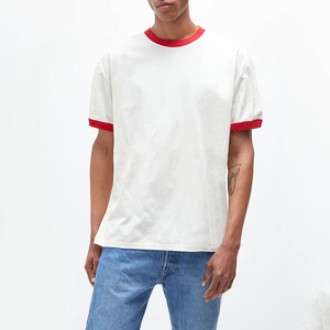 Streetwear surdimensionné à épaules tombantes pour hommes T-shirt uni 100% coton épais Ringer Rib Logo personnalisé T-shirt uni - Product Image 5