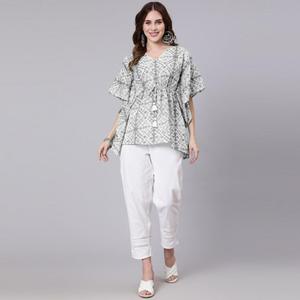 Robe de cocktail en coton avec imprimé tie and dye gris (SHKUP1209) - Product Image 5