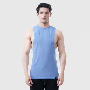 Men's Athletic Drop Arm Tank Light Blue Size XL Cotton Gym Vest Workout Singlet with Hood 3D Rhinestone Design Plain Tank <b>Top</b> - Product Image 3