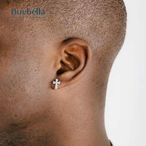 Offre Spéciale 925 argent Sterling 14k or revêtement Moissanite Micro croix boucles d'oreilles bijoux éblouissants et délicats pour hommes - Product Image 2