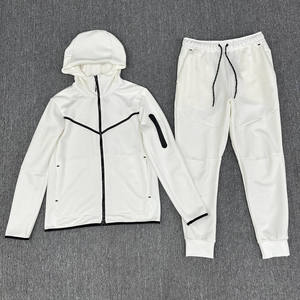 Survêtement à fermeture éclair décontracté personnalisé ensembles de sweat à capuche et pantalons de survêtement à point contrasté ensemble de jogging de sport en caoutchouc avec impression de logo pour hommes - Product Image 2
