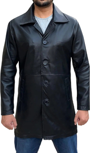 Manteau en cuir mi-long pour homme, hiver, doublure polaire, grand col, style costume, fourrure - Product Image 6