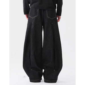 กางเกงยีนส์ทรงแบ็กกี้เอวกลางผ้าโพลีเอสเตอร์ 100% น้ำหนัก 14 ออนซ์ สำหรับผู้ชาย คุณภาพสูง ลายดอกไม้/สีพื้น สไตล์วินเทจ เย็บสองชั้น ทรงตรงแบบดิบ - Product Image 1