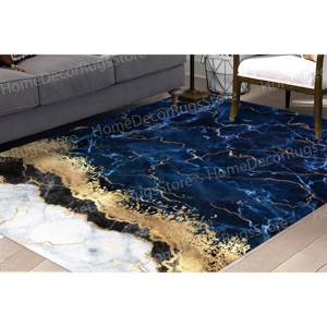 Tapis imprimé marbre bleu marine, design moderne, cadeau pour lui, tapis gobelin - Product Image 1