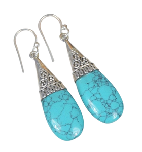 Boucles d'oreilles en cuivre Turquoise 925 argent Sterling pierre précieuse crochet boucle d'oreille décembre pierre de naissance bijoux faits à la main poire forme cadeau pour elle - Product Image 1