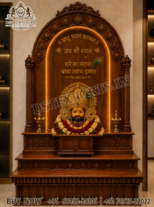 Temple traditionnel en bois de teck Khatu Shyam Baba pour la maison, avec rangement et présentoir pour les statues divines, pour la salle de Pooja de l'Inde du Sud - Product Image 2