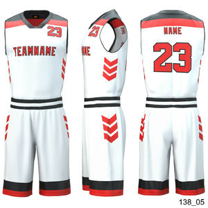 Conjuntos de uniformes de baloncesto unisex personalizados al por mayor estampado por transferencia de calor 100% poliéster de secado rápido transpirable de talla grande color personalizado - Product Image 4