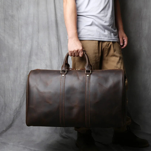 Customized Eco-Friendly Large Genuine <b>Leather</b> Zipper Pebble Texture Travel Weekender <b>Overnight</b> Duffel <b>Bag</b> Gym Sports Luggage - Product Image 3