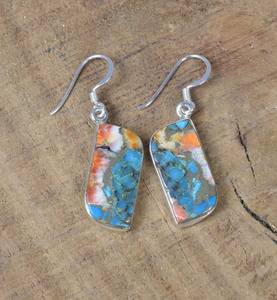 Boucles d'oreilles en argent sterling avec turquoise et cuivre, faites à la main, bijoux en pierres précieuses, cadeau élégant pour femmes - Product Image 3