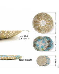 Panier mural tissé suspendu ensemble de 5 assiettes murales en osier plat en jonc de mer Boho panier africain art mural pour salon cuisine - Product Image 3