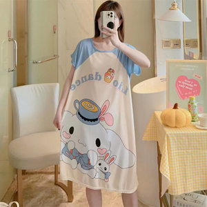 Haute qualité grande taille pyjamas enceintes pour femmes été à manches courtes imprimé jupe longue Floral dessin animé vêtements de nuit - Product Image 1