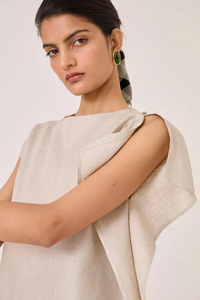 Tunique minimaliste Blouse asymétrique lin haut broderie gland décontracté Simple Vintage Style 100% lin bouton noël ODM - Product Image 5