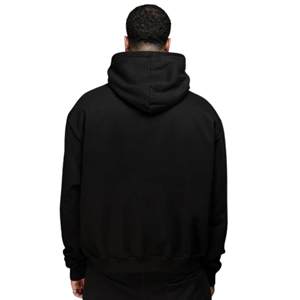 Sweat à capuche noir surdimensionné pour homme, 380GSM, coton biologique lourd, streetwear, pull avec logo imprimé en relief mat - Product Image 2