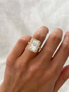 Cvd/hpht แหวนหมั้นเพชรที่โตในห้องปฏิบัติการ14K 18K ฮาโลสีทองสีเหลืองทึบซ่อนหรูหราสำหรับผู้หญิง - Product Image 4