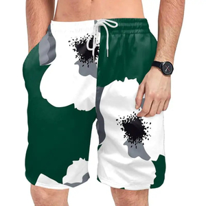 Ensemble chemise et short à manches courtes pour homme, imprimé floral, vert et blanc, tenue décontractée d'été, respirante, en polyester tricoté - Product Image 6