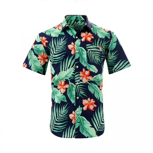 Camisa Aloha con estampado Vintage para hombre, informal, de manga corta, para vacaciones en la playa, cuello levantado, estilo veraniego antiarrugas - Product Image 1