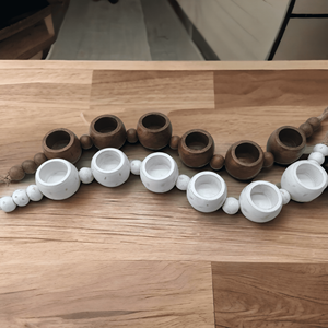 Artisan indien Bougeoir blanc décoratif moderne fabriqué à la main 2 petits bol Section guirlande perlée Design lanterne de Noël - Product Image 3