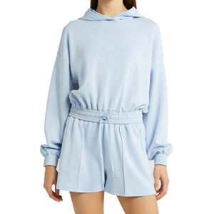 Ventes en gros de sweats à capuche courts pour femmes, unis, anti-boulochage, respirants, légers, couleurs et tailles personnalisables - Product Image 1