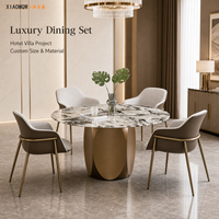 Ensemble de table à manger ronde en marbre moderne de luxe avec 8 chaises, base en piédestal doré pour hôtel et restaurant