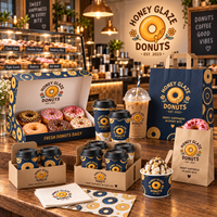 Emballages personnalisés AT PACK pour les boutiques de beignets, avec boîtes à beignets, sacs en papier, gobelets à café et fournitures à emporter