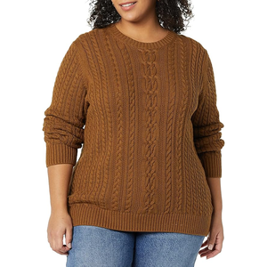 Suéter de cuello redondo supersuave de algodón para mujer, suéter de cuello redondo transpirable de manga larga de talla grande clásico - Product Image 1